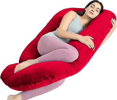 Manbhawan craft ultra soft j shaped Polyester Fibre Solid Pregnancy Pillow Pack of 1(Red)