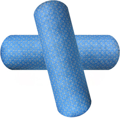 Swikon star Microfibre Floral Bolster Pack of 2(Light Blue)