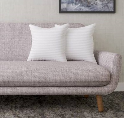 VLYSIUM Microfibre, Polyester Fibre Cushion Pack of 2 Stripes very soft Stripes 22x22 inch filler/takiya (55x55 cm) sofa cushion pillows set(White)