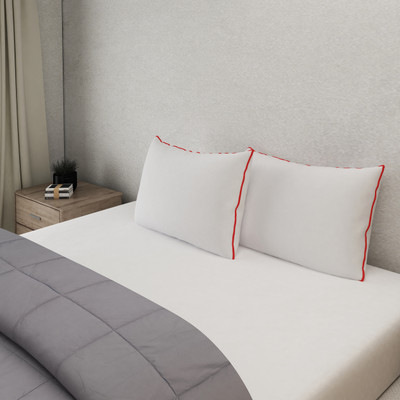 Elarra Microfibre Solid Sleeping Pillow Pack of 1(White with Red Piping)