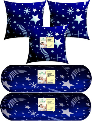 ACTOS 3 Cushion And 2 Bolster Microfibre Nature Bolster Pack of 5(Blue)