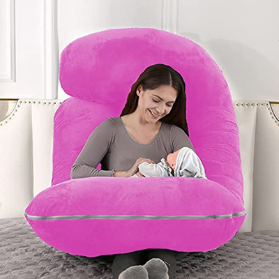 JoJo j shape Microfibre, Polyester Fibre Solid Pregnancy Pillow Pack of 1(Pink)