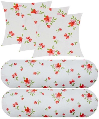 SANJU BROTHER Microfibre Floral Bolster Pack of 5(Orange)