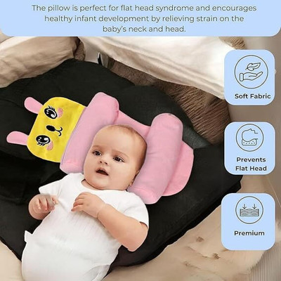 Millionminds Cotton Baby Pillow Pack of 1 Animals Baby Head Shaping Pillow Neck & Head Support Soft & Breathable for 0–12 Months(Pink)