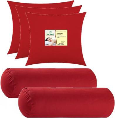 ACTOS 3 Cushion And 2 Microfibre Solid Bolster Pack of 5(Maroon)