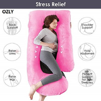 OZLY ultra soft j shaped pillow Microfibre, Polyester Fibre Solid Pregnancy Pillow Pack of 1(Pink)