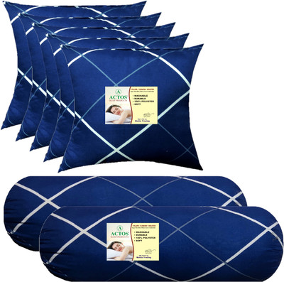 ACTOS 5 Cushion And 2 Microfibre Geometric Bolster Pack of 7(Blue, White12)