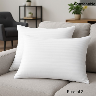 QRISA Microfibre Stripes Sleeping Pillow Pack of 2(White)