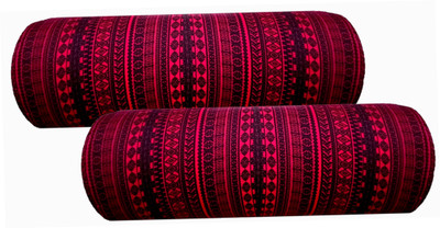 GKM Round Bolster Microfibre Abstract Sleeping Pillow Pack of 2(Maroon, Black1)