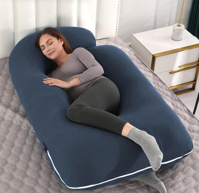 THUKRAN J Shape Polyester Fibre Solid Pregnancy Pillow Pack of 1(Dark Blue)