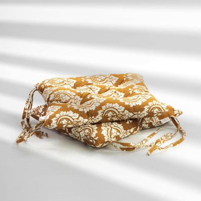 ESSAN FABRIX Premium Polyester Fibre Floral Chair Pad Pack of 2(Floral Yellow)