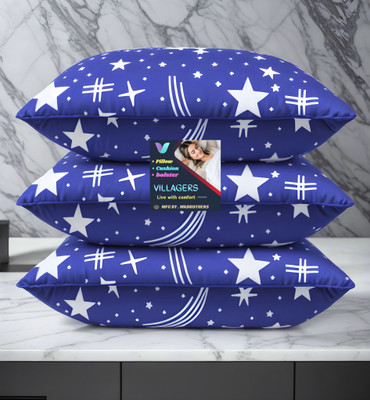 VILLAGERS Blue Print Polyester Fibre Abstract Sleeping Pillow Pack of 3(Blue)