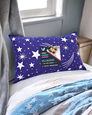 VILLAGERS Premium Polyester Fibre Abstract Sleeping Pillow Pack of 1(Blue)