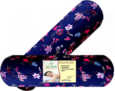 ACTOS Microfibre Floral Bolster Pack of 2(Blue)