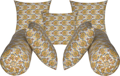 Changers Microfibre Bolster Pack of 7 Floral 5 Cushion And 2(Yellow9)