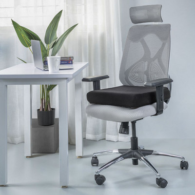 Wakefit Memory Foam Chair Pad Pack of 1 Solid(Black & Grey)