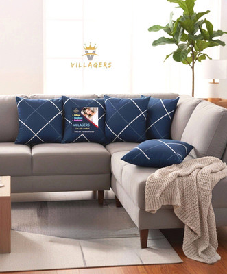 VILLAGERS Polyester Fibre Cushion Pack of 5 Abstract Premium Cushion Set | (16x16 inch)(Blue)