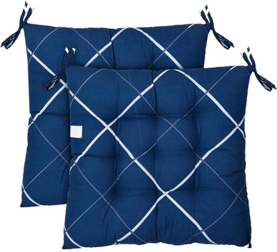 SOFT SNOOZE Soft Luxury Microfibre Solid Chair Pad Pack of 2(Blue)