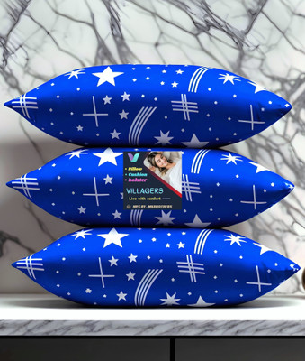 NKSNIMYSTORES Blue Print Polyester Fibre Abstract Sleeping Pillow Pack of 3(Blue)