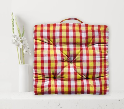 OASIS Cotton Abstract Floor Cushion Pack of 1(Red, Yellow)