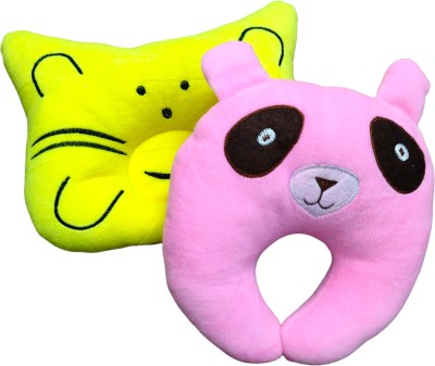 MeeZone Microfibre Animals Baby Pillow Pack of 2(Yellow, Pink)