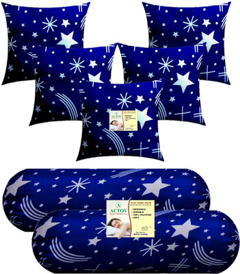 ACTOS Combo Set Of 5 Cushion And 2 Microfibre Nature Bolster Pack of 7(White, Blue36)