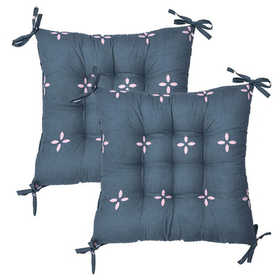 RUSTIC LINEN Microfibre Floral Chair Pad Pack of 2(Grey)