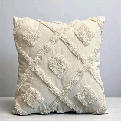 ABCD Cotton, Polyester Fibre Cushion Pack of 1 Geometric(White)