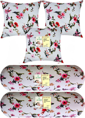 ACTOS Combo Set Of 3 Cushion And 2 Microfibre Floral Bolster Pack of 5(White39)