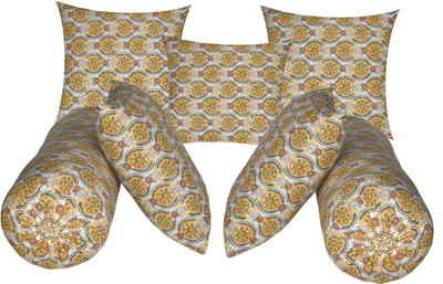 Swikon star Microfibre Bolster Pack of 7 Floral 5 Cushion And 2(Yellow23)