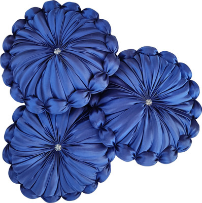 RACCOON Decorative Touch Microfibre Solid Cushion Pack of 3(Blue)