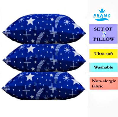 Tecsun Polyester Fibre Solid Sleeping Pillow Pack of 3(Blue)