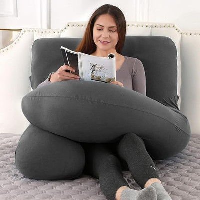 JoJo ultra soft j shaped Polyester Fibre Solid Pregnancy Pillow Pack of 1(Grey)