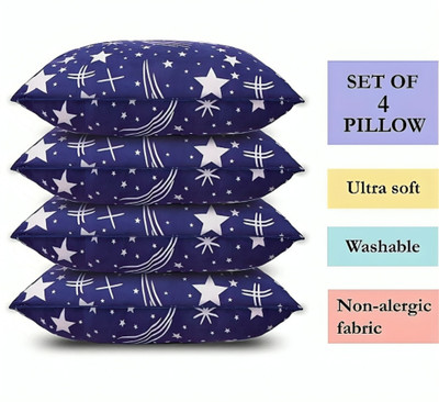 vraanc Luxury Polyester Fibre Abstract Sleeping Pillow Pack of 4(Blue)