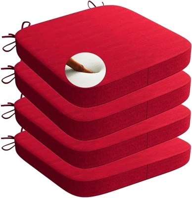 Naman Arts Square Chair Pads with Ties, Seat Cushions with Ties, Large Chairpad for Sitting Foam Solid Chair Pad Pack of 4(Red)