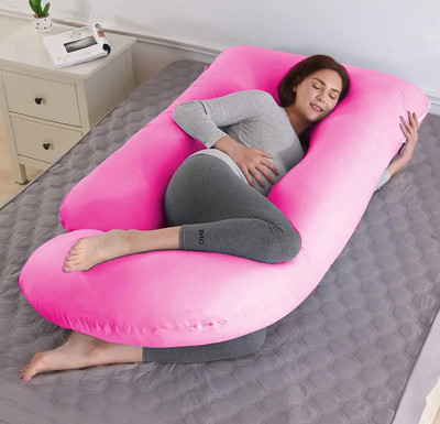 THUKRAN J Shape Microfibre Solid Pregnancy Pillow Pack of 1(Pink)