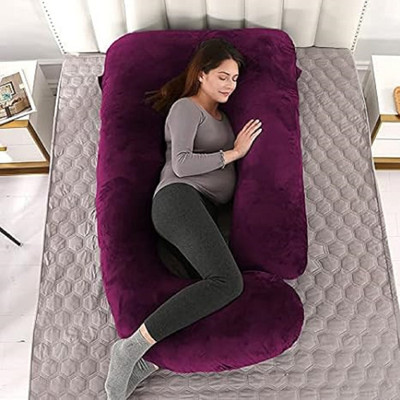 BATTOP J SHAPE Polyester Fibre Solid Pregnancy Pillow Pack of 1(Purple)