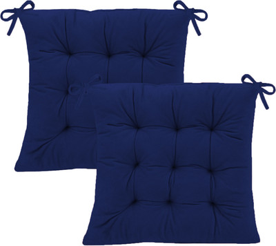 Daddy Cool Velvet Square Chair Pads 16 x 16 Polyester Fibre Solid Chair Pad Pack of 2(Dark Blue)
