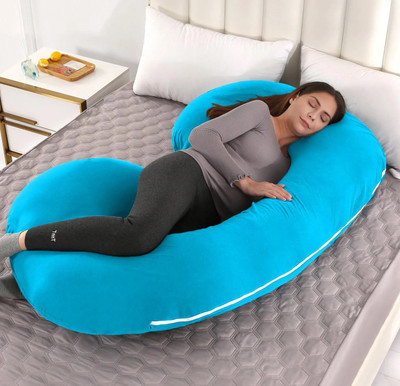 THUKRAN C Shape Polyester Fibre Solid Pregnancy Pillow Pack of 1(Light Blue)