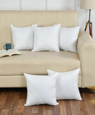 REST NEST Polyester Fibre Stripes Cushion Pack of 5(White)