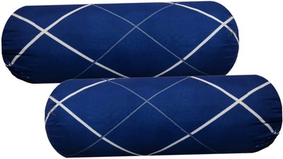 Swikon star Microfibre Bolster Pack of 2 Stripes Round Bolster(Blue, White)