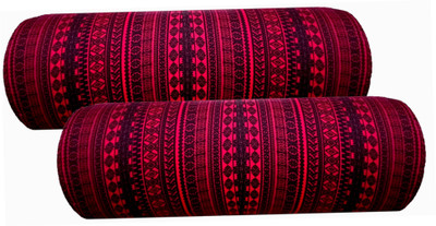 GKM Round Bolster Microfibre Abstract Bolster Pack of 2(Maroon, Black)