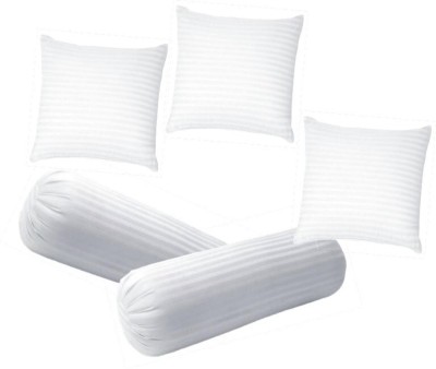 RACCOON Jaipur Saganer Made 3 Cushion & 2 Microfibre Stripes Bolster Pack of 5(White)