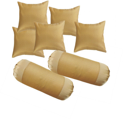 RACCOON Microfibre Bolster Pack of 7 Solid With Cover,Combo Set Of 5 Premium Cushions & 2(Gold)