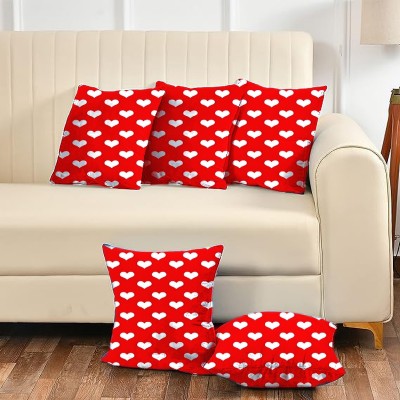 Daddy Cool Heart Print Velvet Cushion Microfibre Solid Cushion Pack of 5(Red)