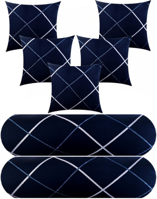 Swikon star 5 Cushion 2 bolster Microfibre Geometric Bolster Pack of 7(Blue)