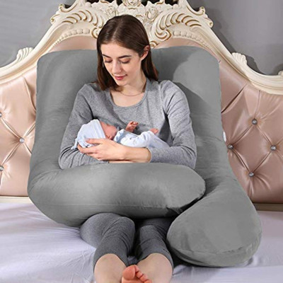Mojo U SHAPE Polyester Fibre Solid Pregnancy Pillow Pack of 1(Grey)