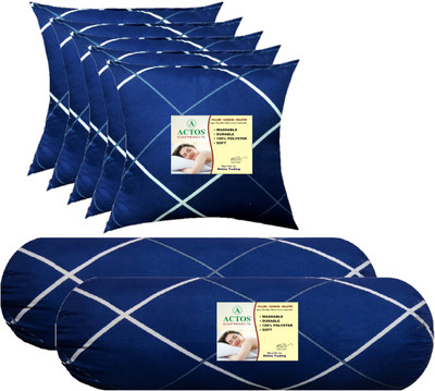 ACTOS 5 Cushion And 2 Microfibre Geometric Bolster Pack of 7(Blue, White10)