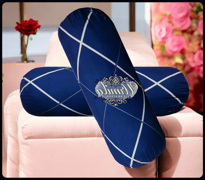 Urmila Creation Round Microfibre Geometric Bolster Pack of 2(Dark Blue)