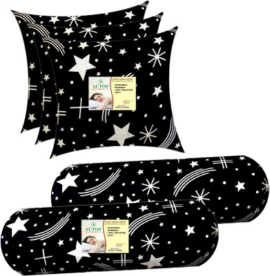 ACTOS 3 Cushion And 2 Microfibre Geometric Bolster Pack of 5(Black22)